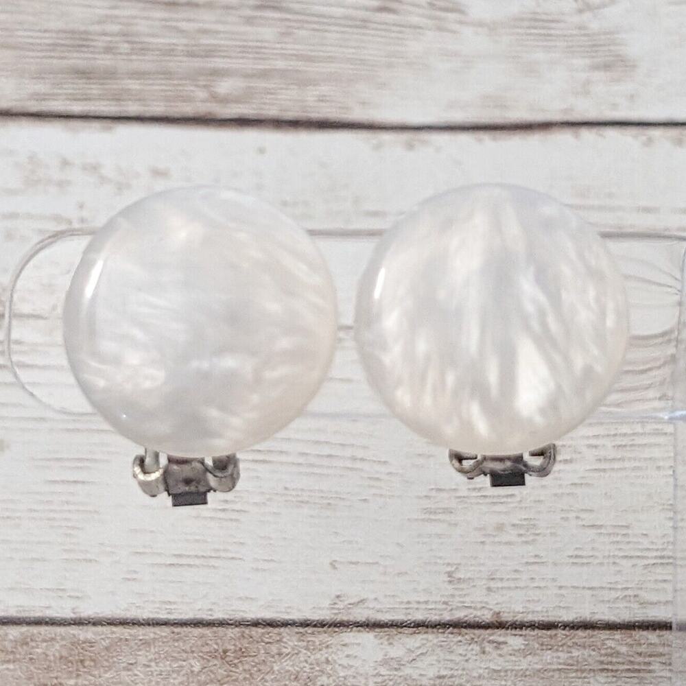 Vintage Clip On Earrings - Frosty Circle 7/8" Statement - Retro